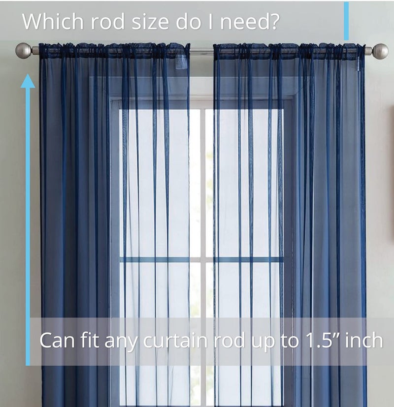 HLC.ME Navy Blue Sheer Voile Window Treatment Rod Pocket Curtain Panels for Bedroom, Kitchen, and Living Room (54 x 72 inches Long, Set of 2) - Image 2